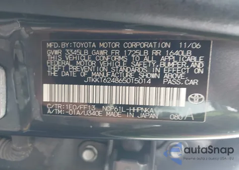 2006 Scion Xa z USA, uszkodzony, nr VIN JTKKT624865015014